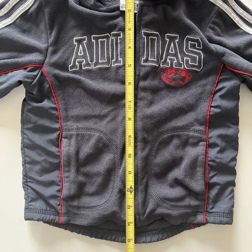Adidas Toddler Size 24 Months Boys Zip Up‎ Fleece Sweatshirt Soccer Stripe Gray